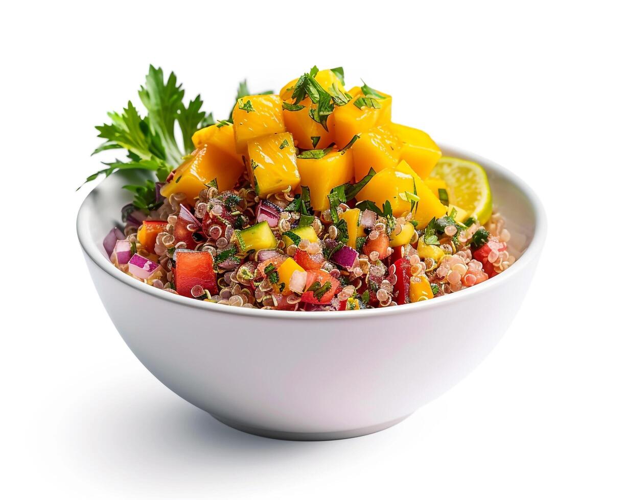 a bowl of quinoa salad with mango, red onion, and cilantro photo