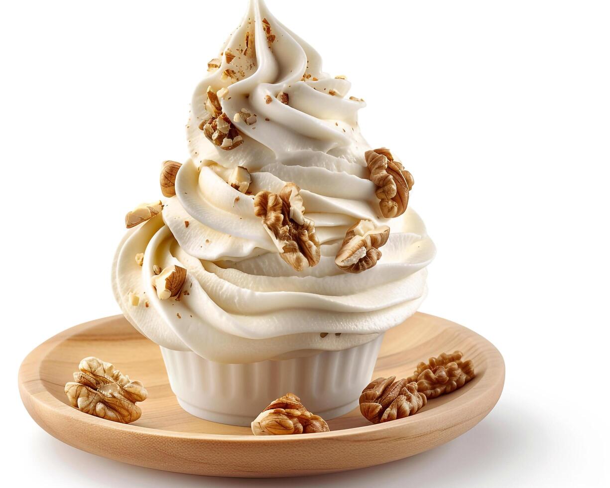a cup of ice cream with nuts on top photo