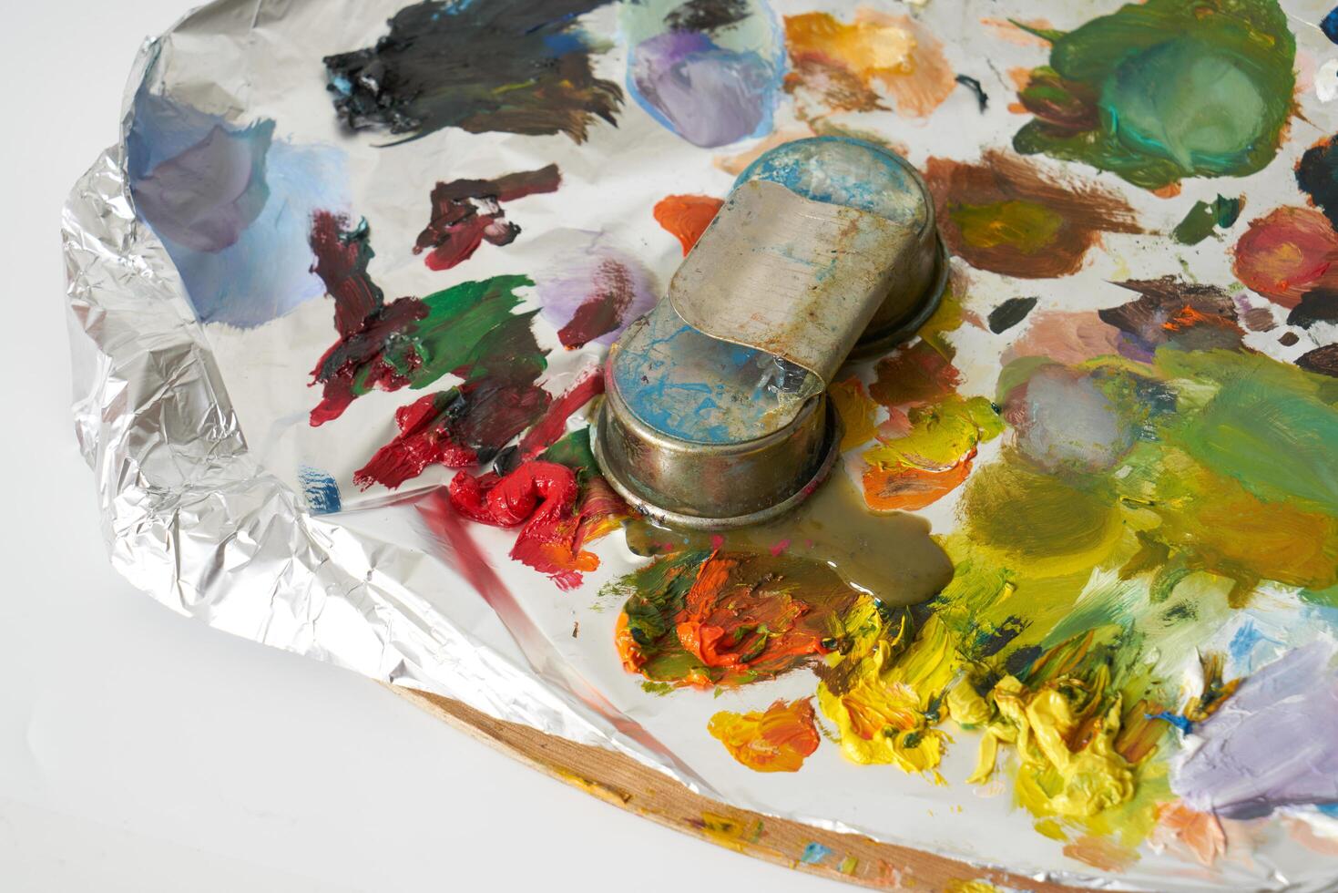 Oil paint on painters palette photo