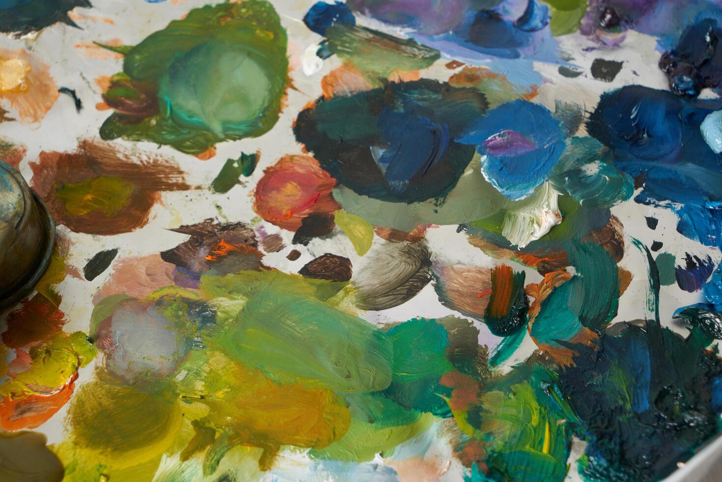 Oil paint on painters palette photo