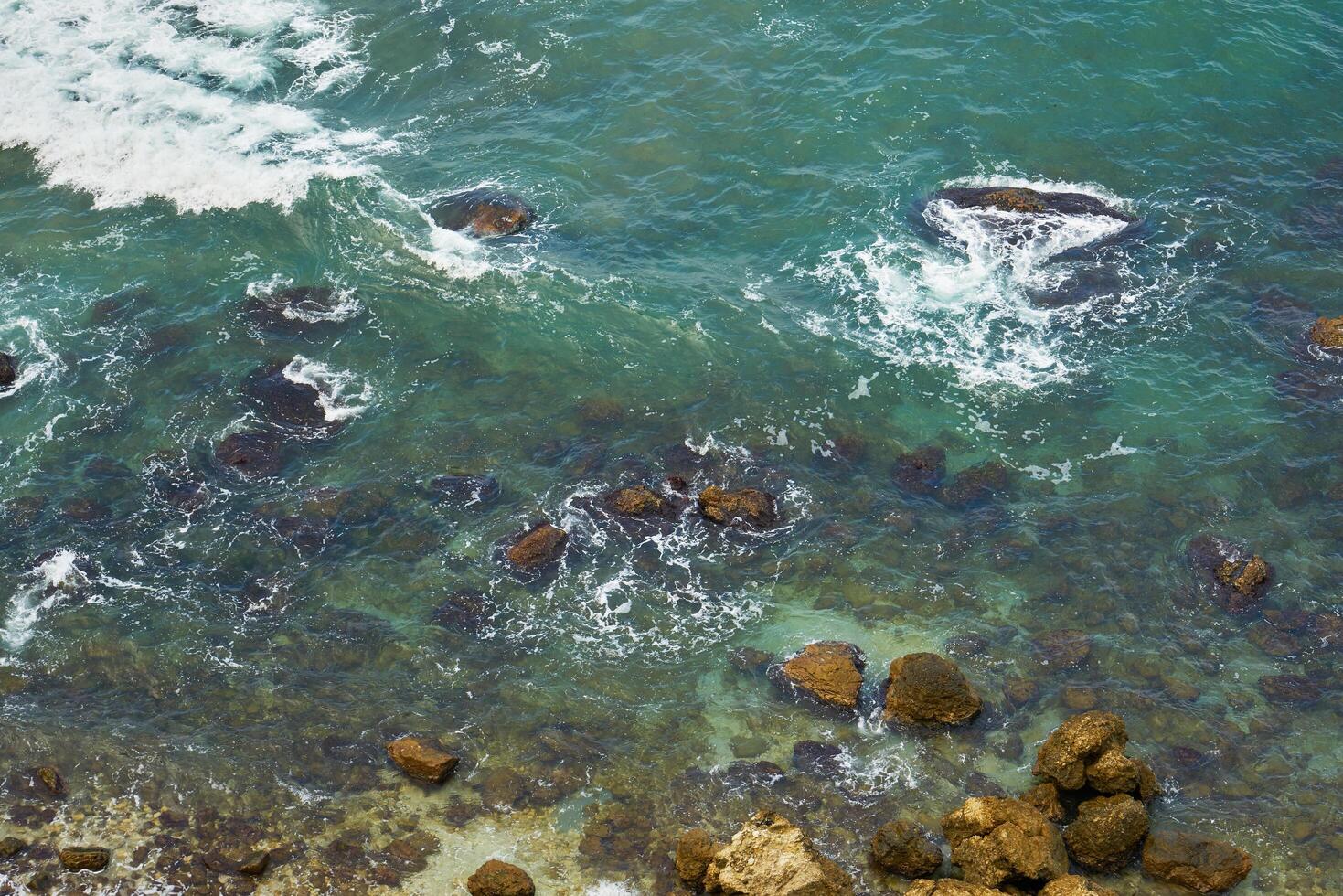 Rocky seashore in winter photo