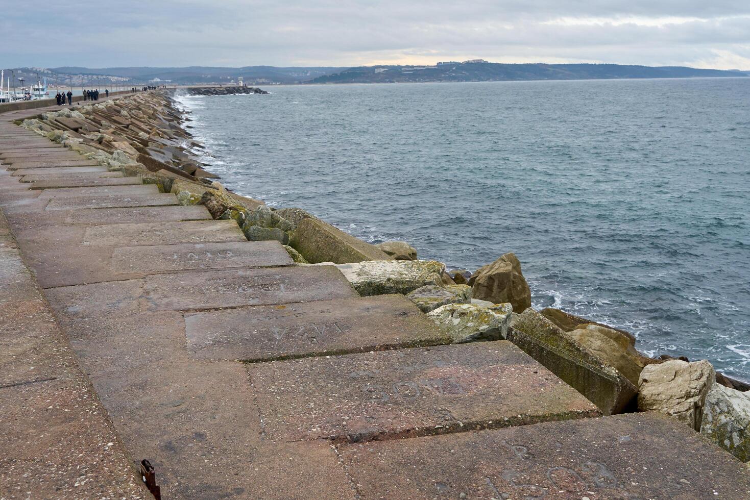 Rocky seashore in winter photo