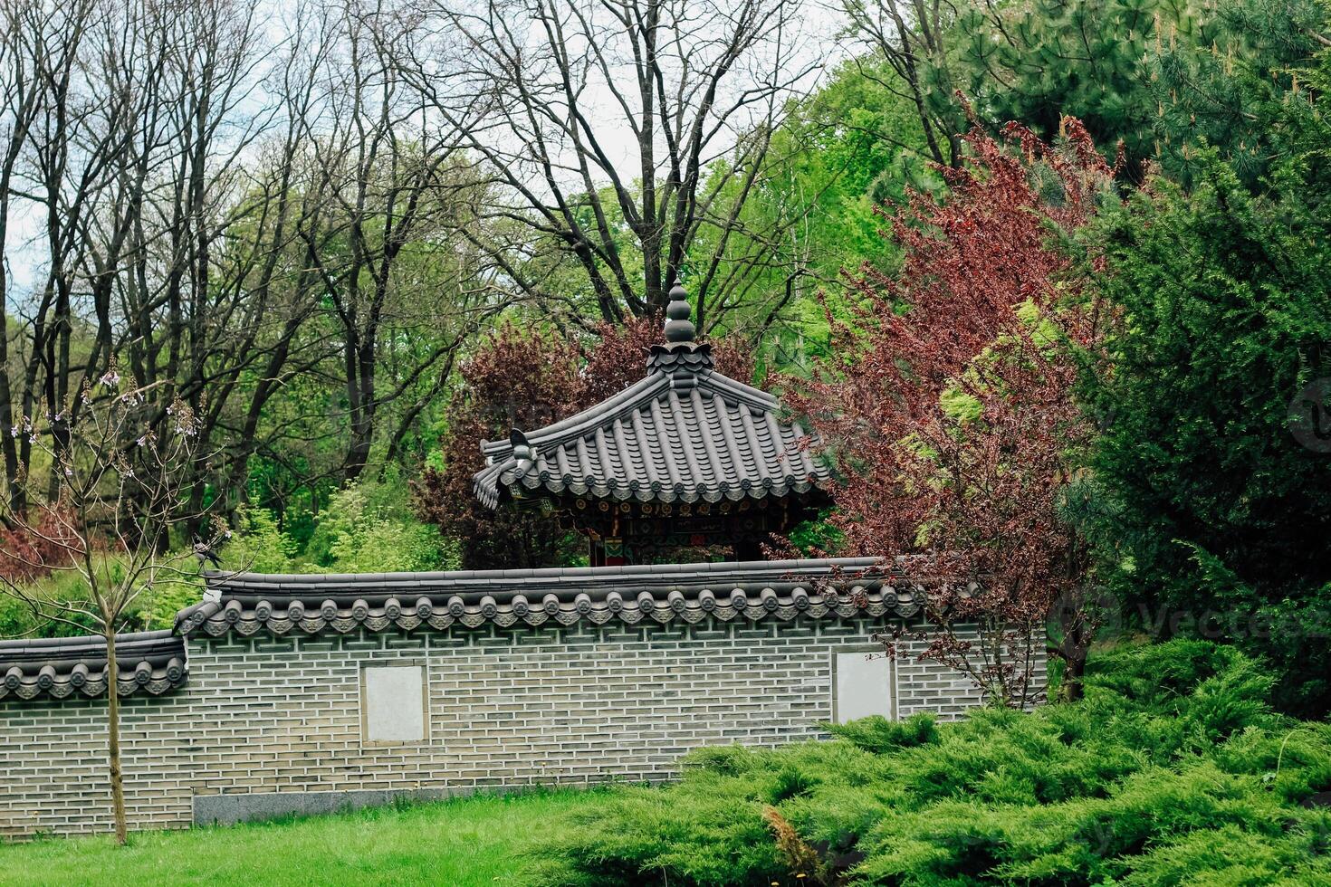 Korean garden with architecture and gazebos photo