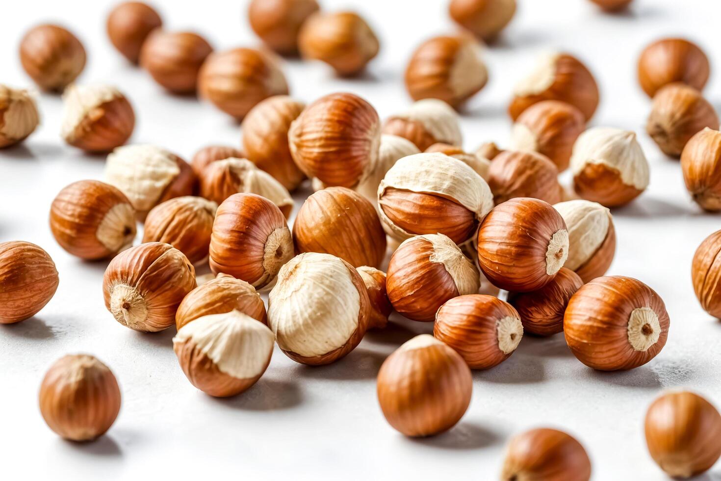 Close Up of Hazelnuts on White Background photo