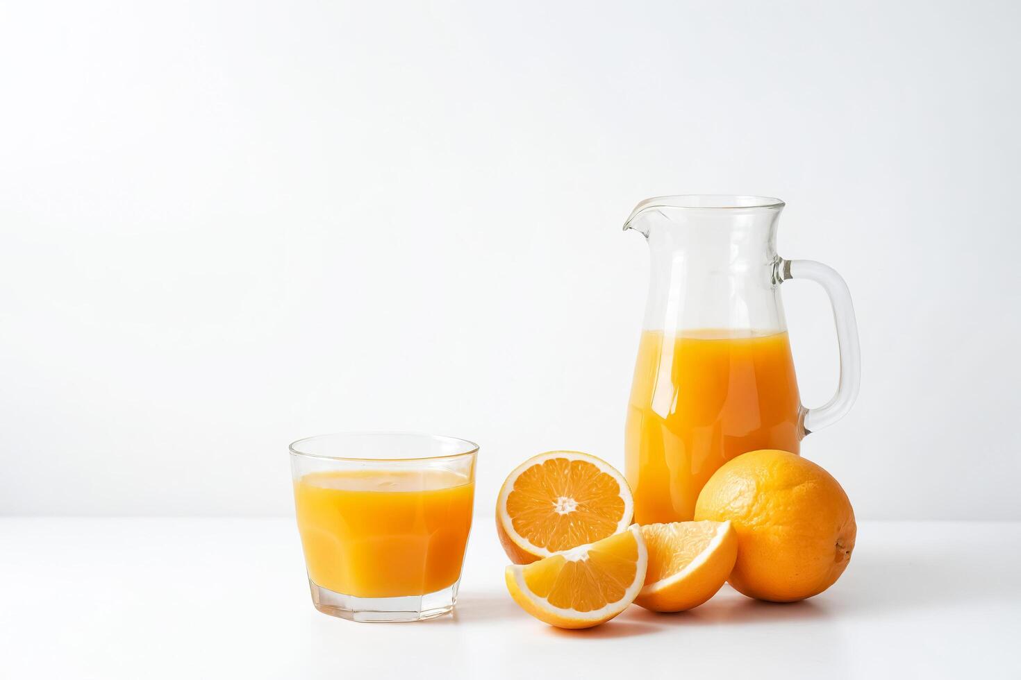 Fresh Orange Juice with Oranges on a White Background photo