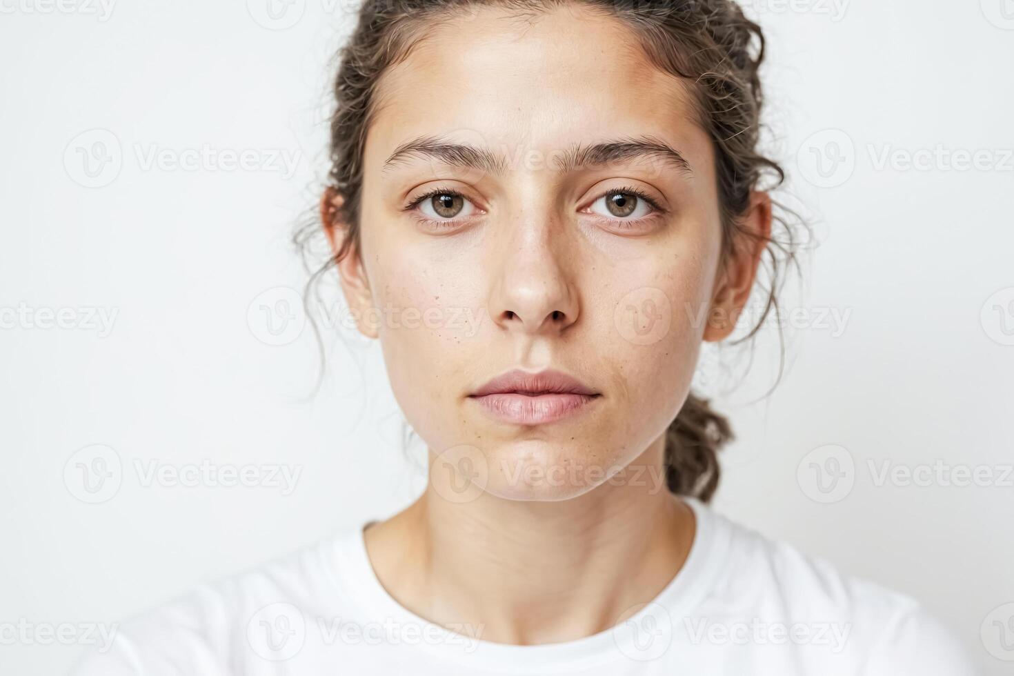 Close Up Portrait of a Young Woman with Brown Eyes and Freckles photo