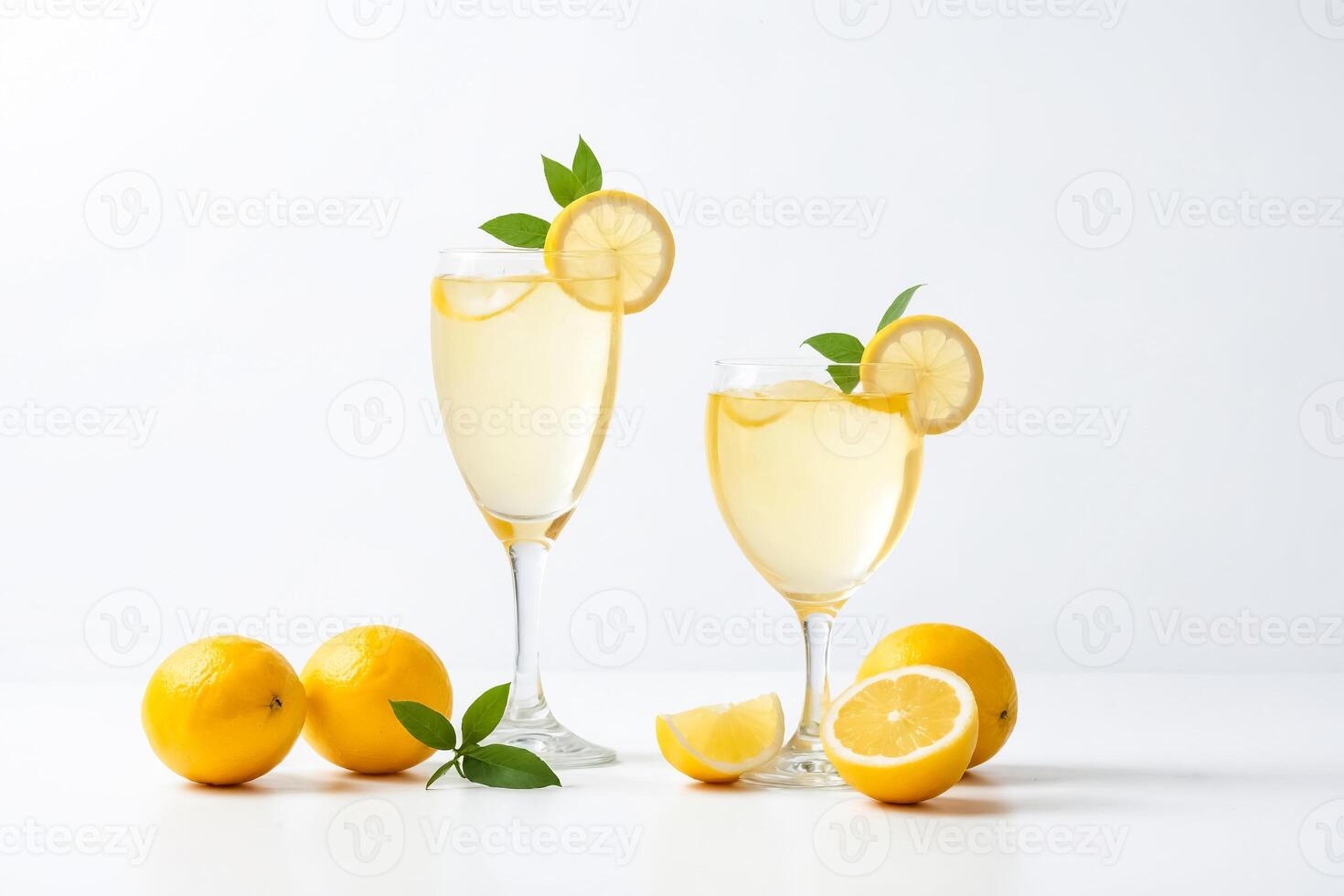 Refreshing Lemonade with Lemon Slices and Ice Cubes photo