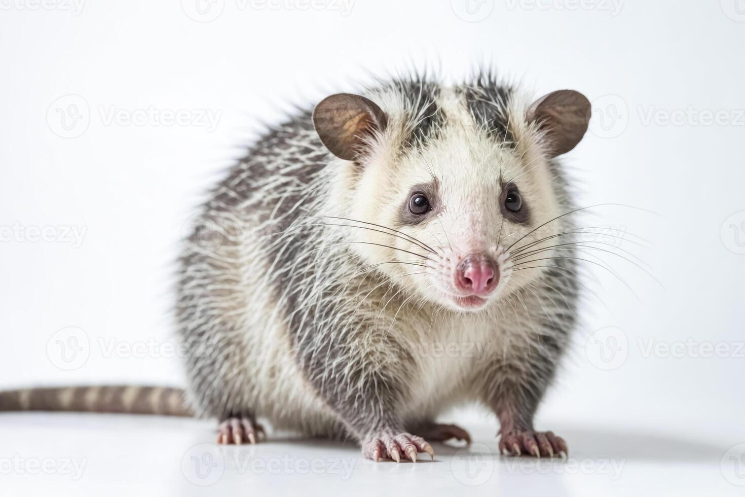 Close-Up of a Cute Opossum on a White Background photo