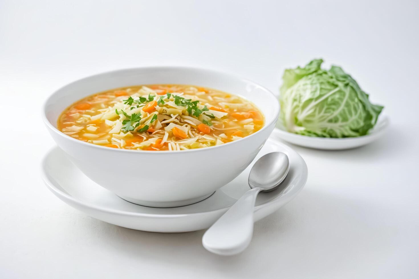 Delicious Bowl of Vegetable Soup with a Side of Fresh Cabbage photo