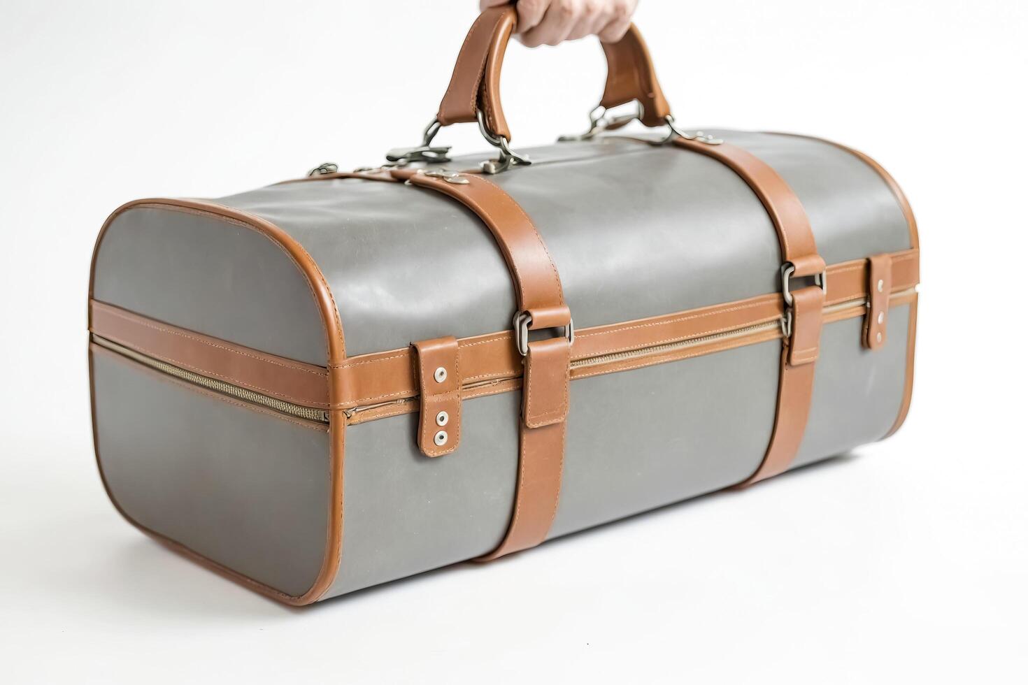 Vintage Grey Leather Travel Duffle Bag photo