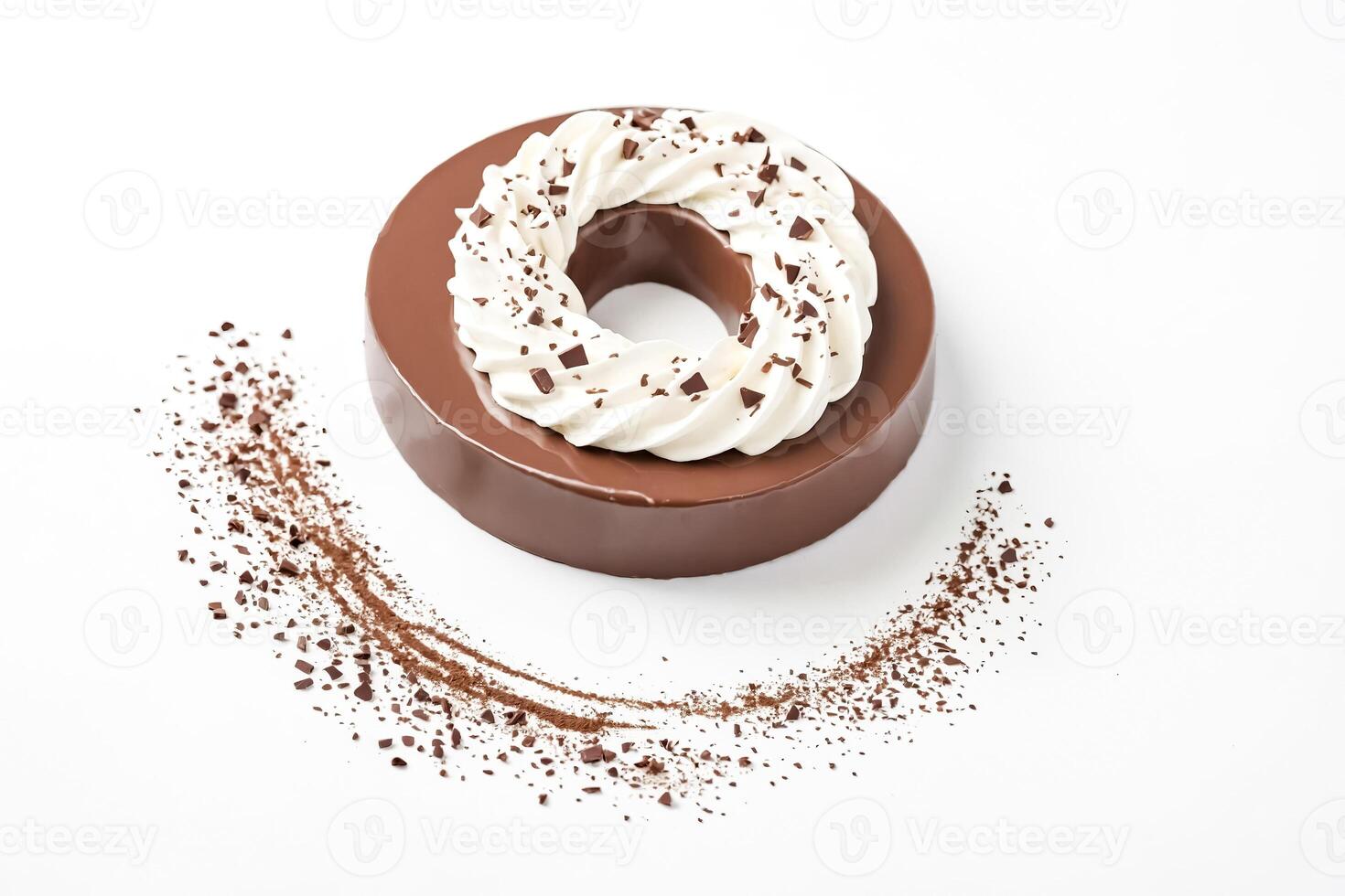 Chocolate Cake with Whipped Cream and Chocolate Shavings photo