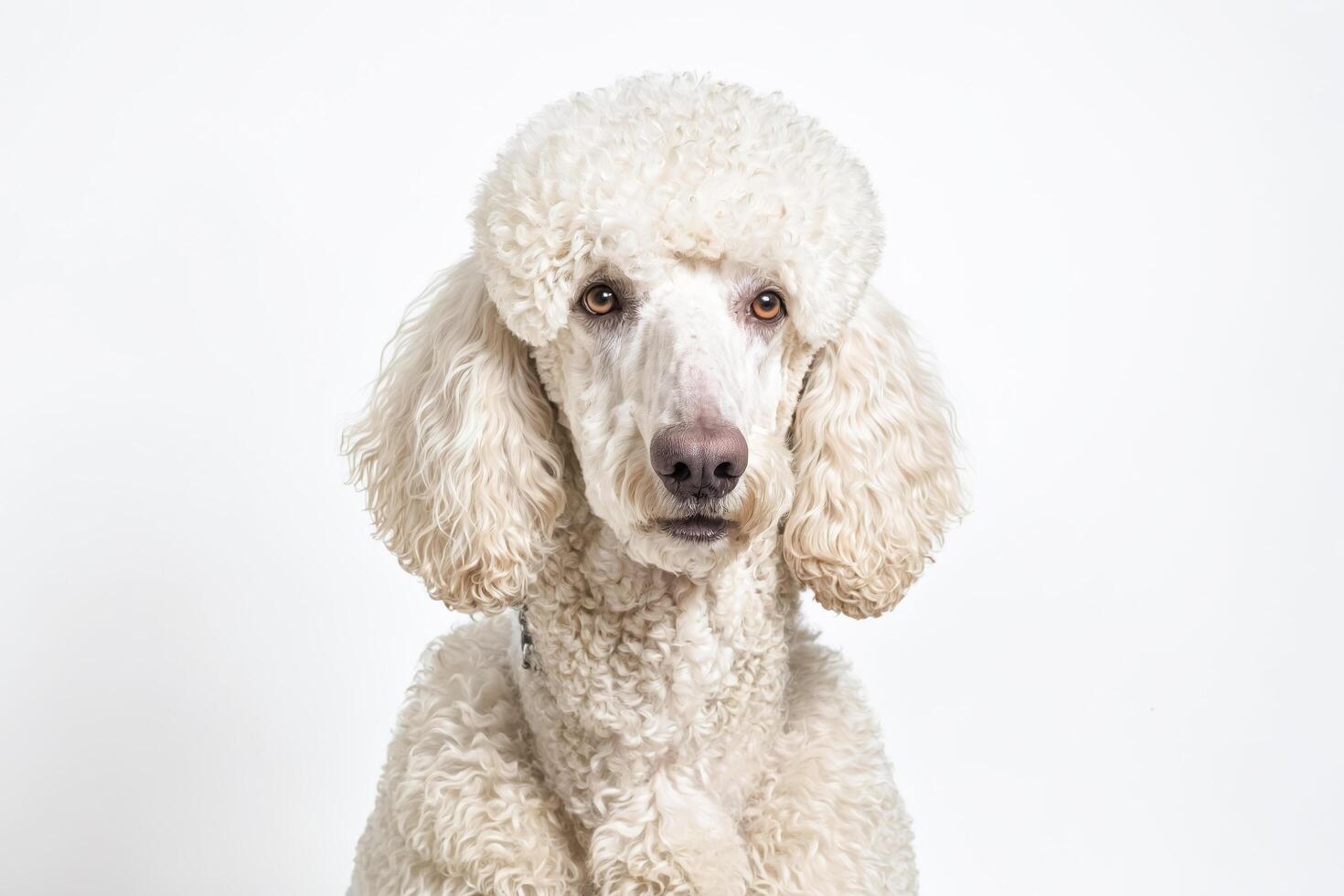 Closeup portrait of a white poodle photo