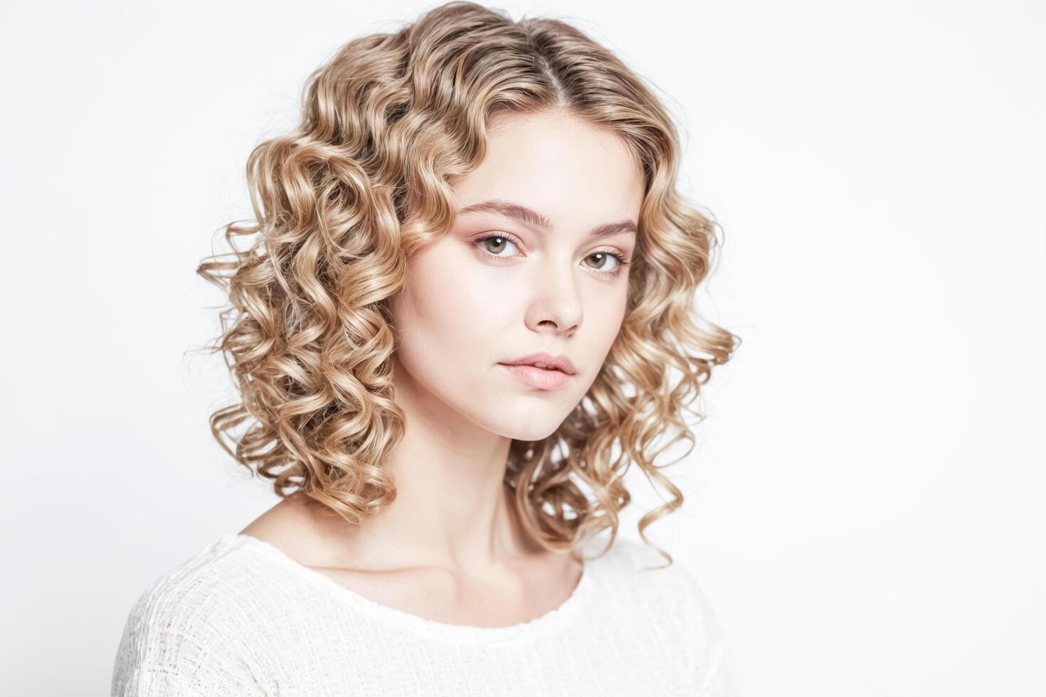Beautiful Woman with Curly Blonde Hair photo