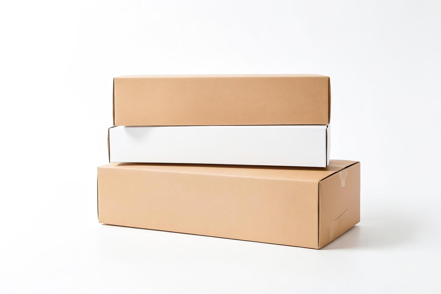 Stacked Cardboard Boxes On White Background photo