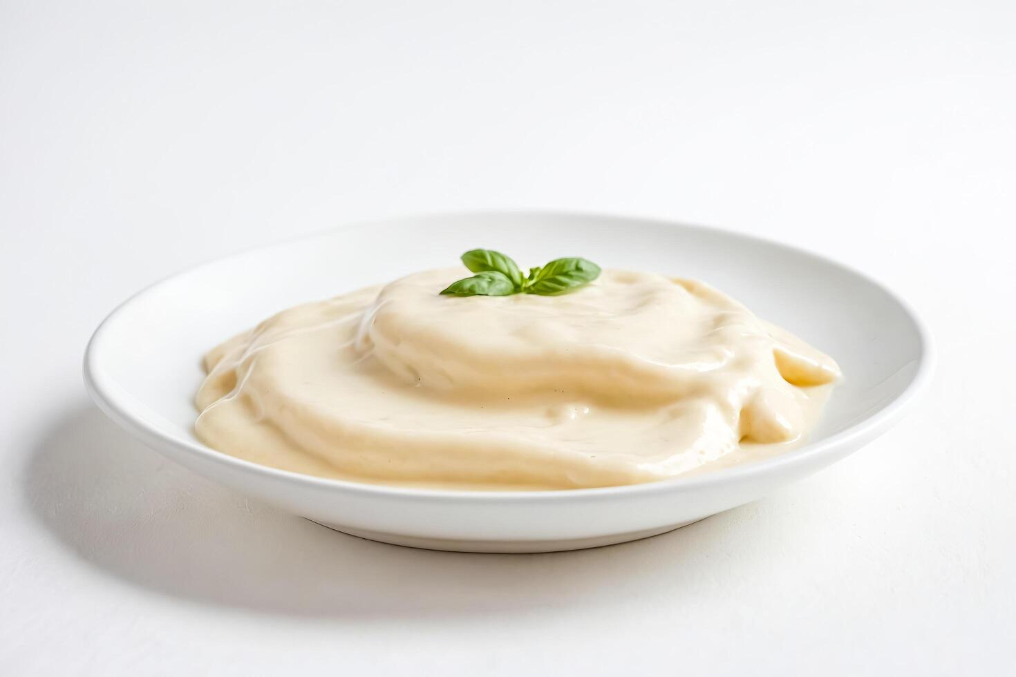 Creamy white sauce on a white plate photo
