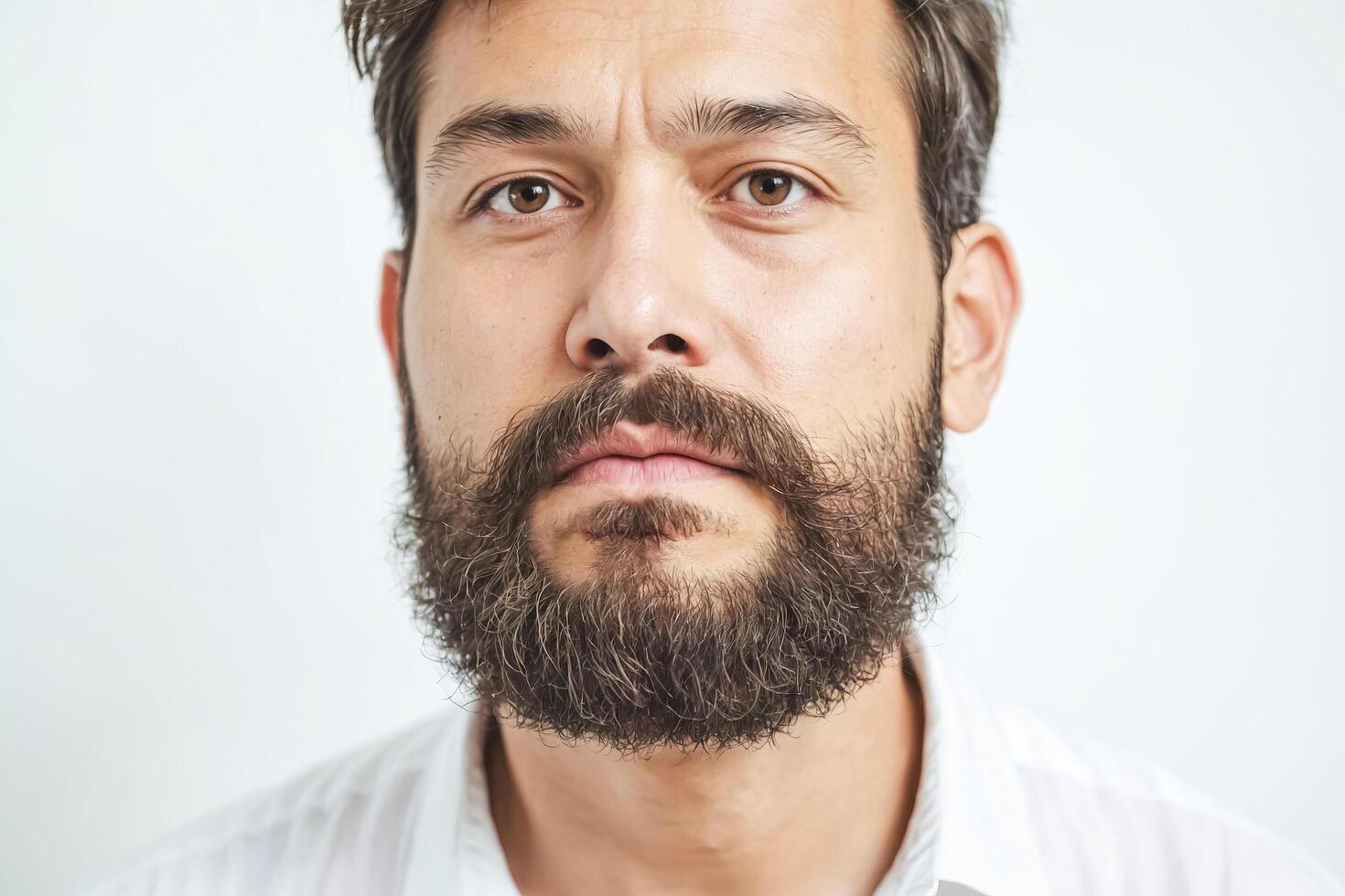 Close-up portrait of a young man with a beard photo