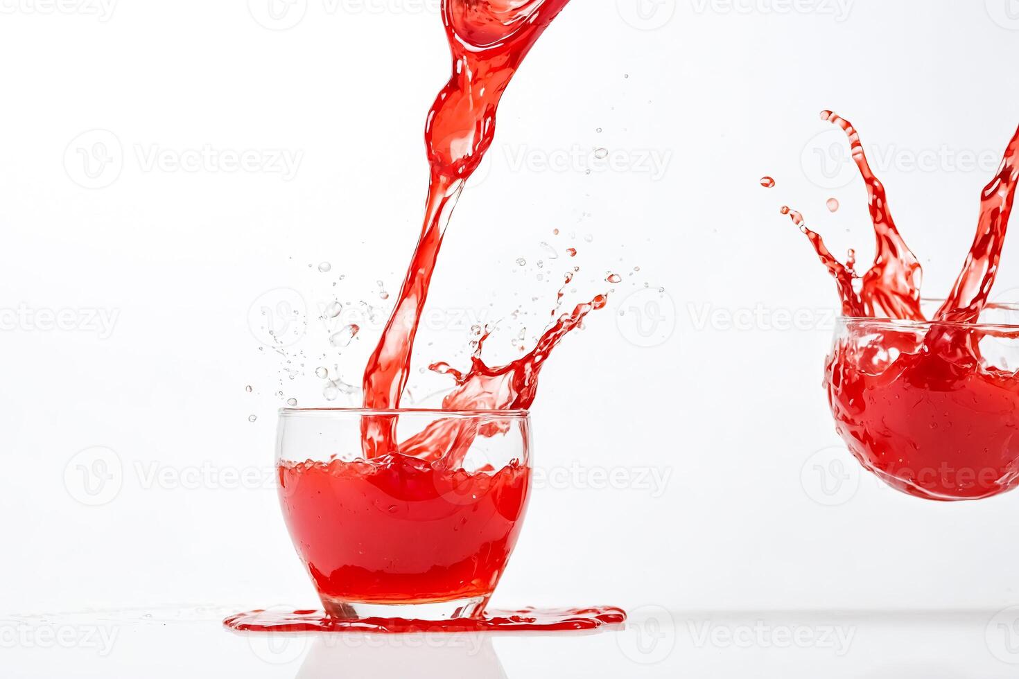 Red Liquid Pouring and Splashing into Glass photo