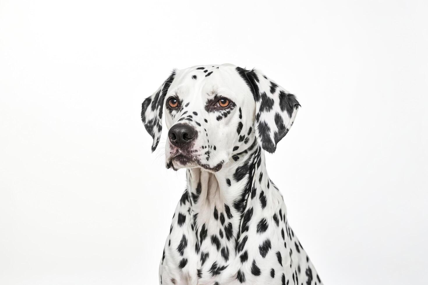Close-up portrait of a Dalmatian dog with white background photo