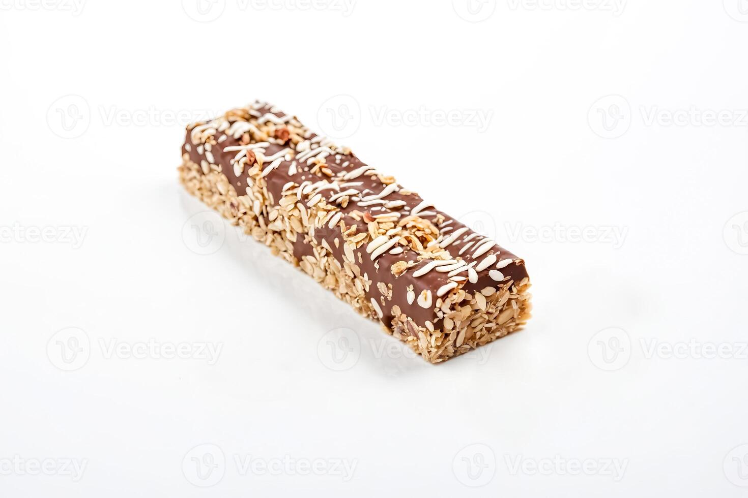 Close-up of a Chocolate-Covered Oat Bar photo