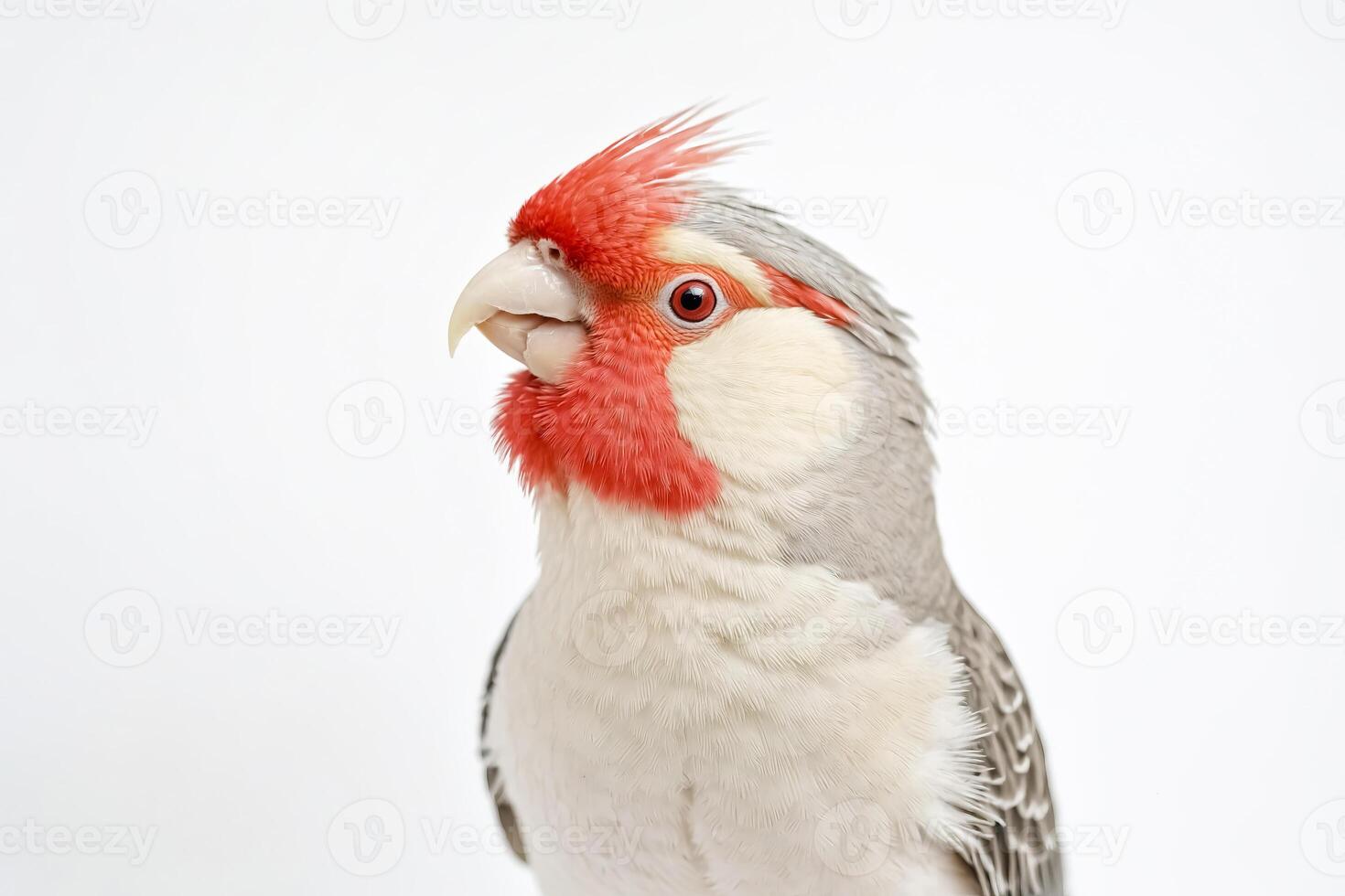 Close-up Portrait of a Cockatiel with Red Crest photo