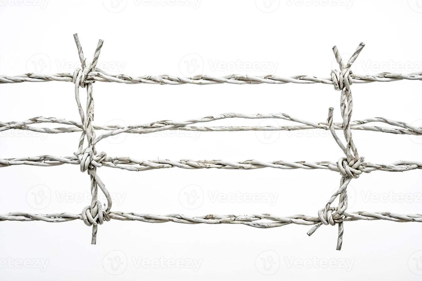 White Barbed Wire Fence on White Background photo