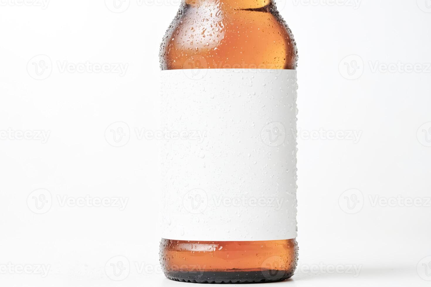 Close Up of a Cold Beer Bottle with a Blank Label photo