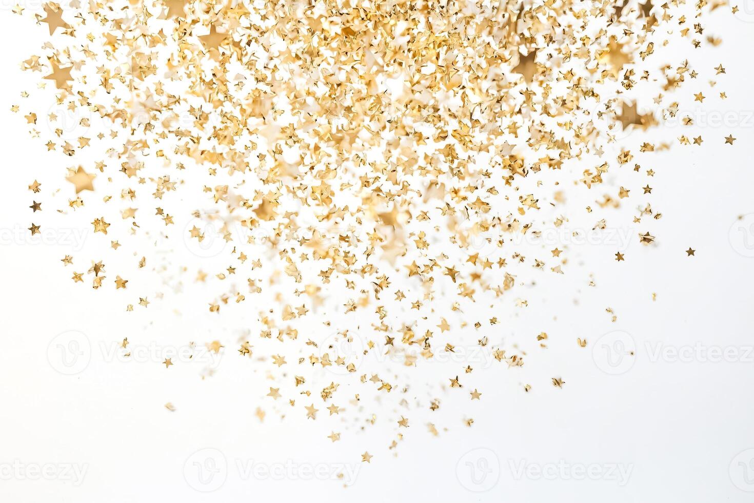 Golden Star Confetti Falling on White Background photo