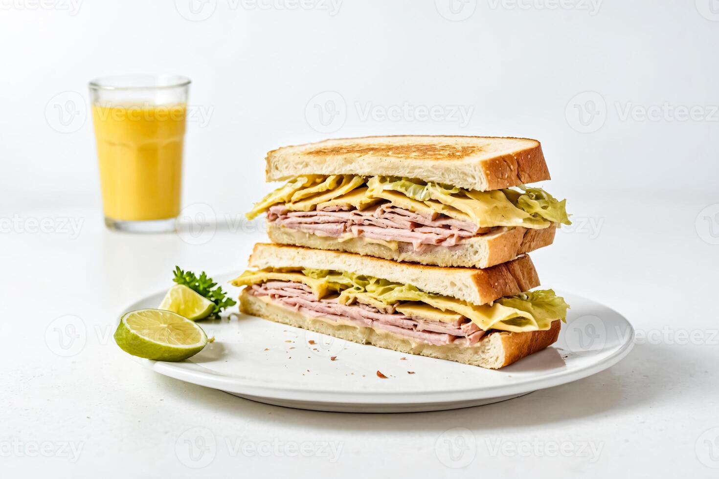 Ham and Cheese Sandwich with Lime and Juice photo