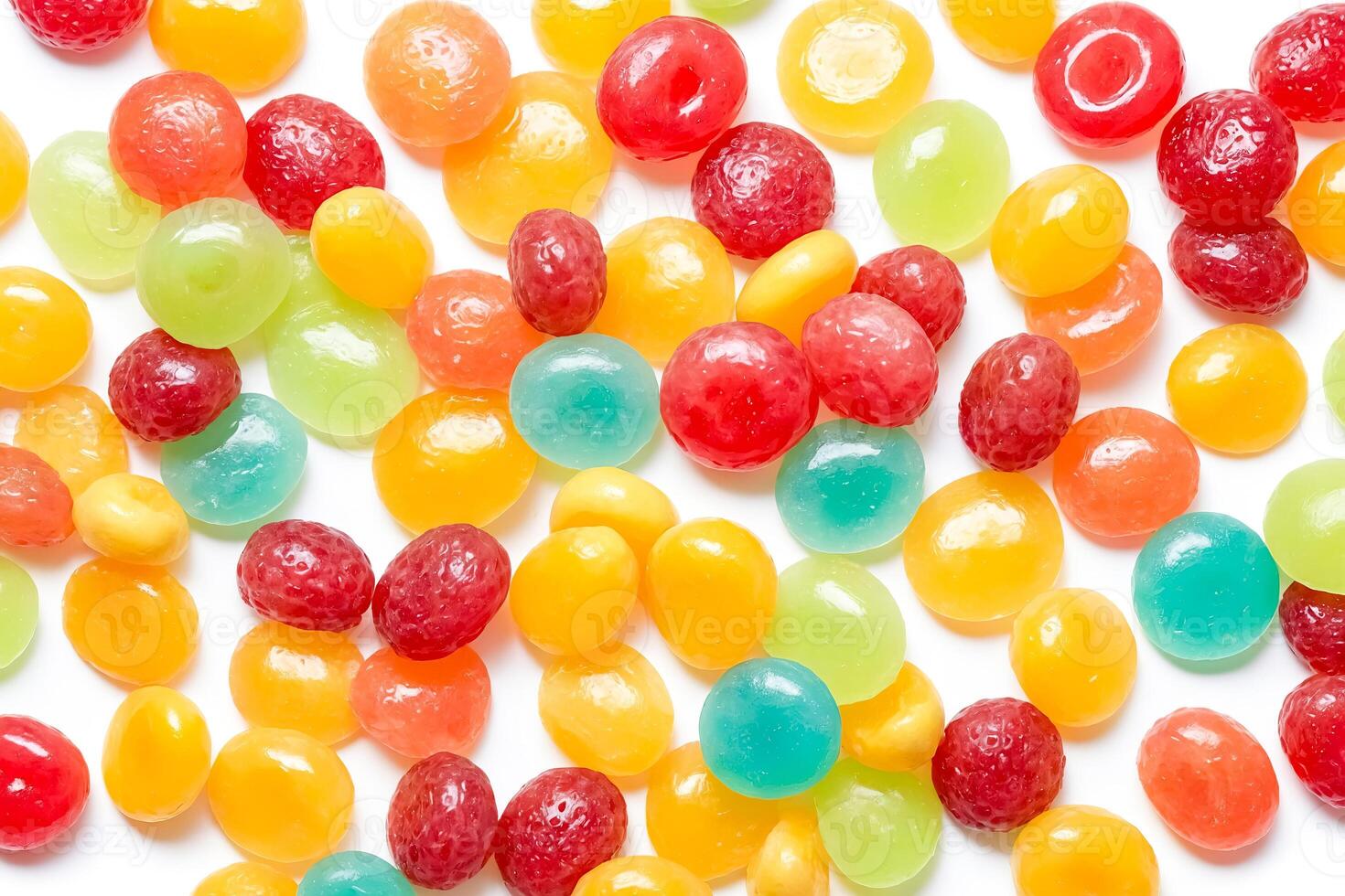 Colorful Round Candies on White Background photo