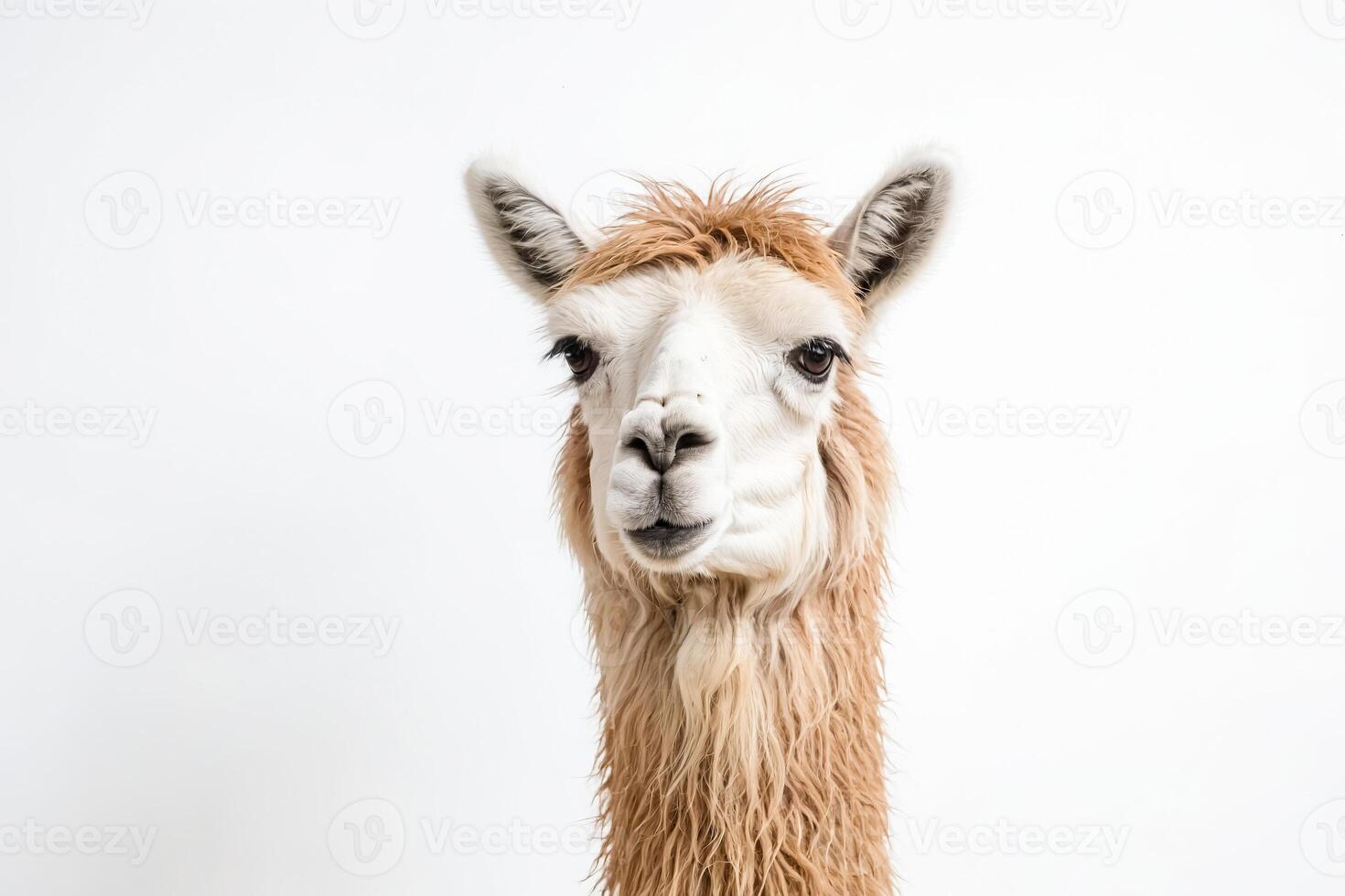 Portrait of an alpaca with a white background photo