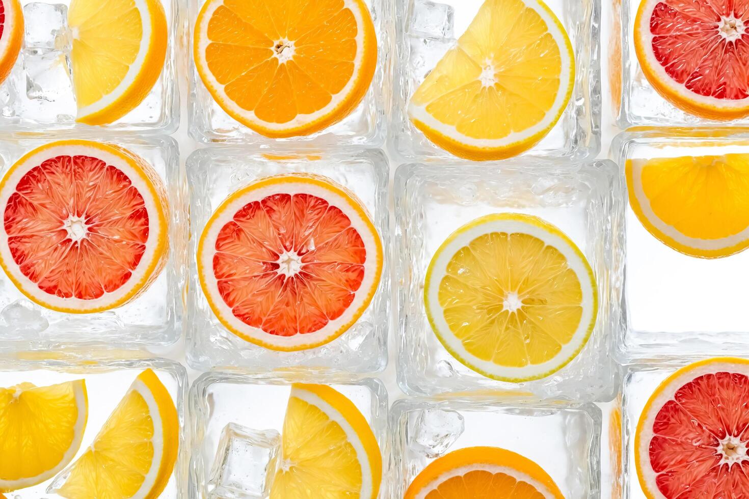 Citrus Slices Frozen in Ice Cubes photo
