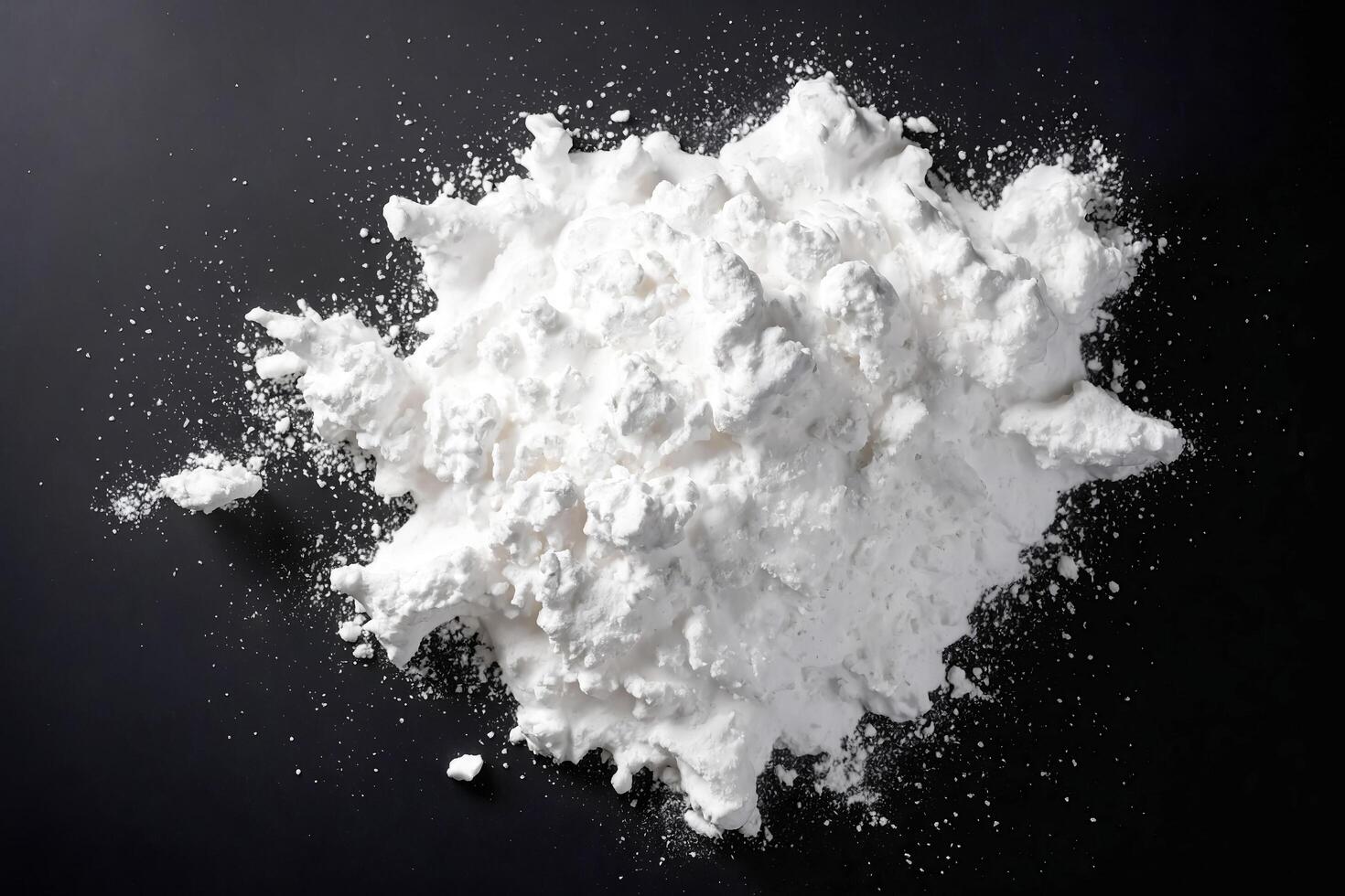 White powder explosion on black background photo