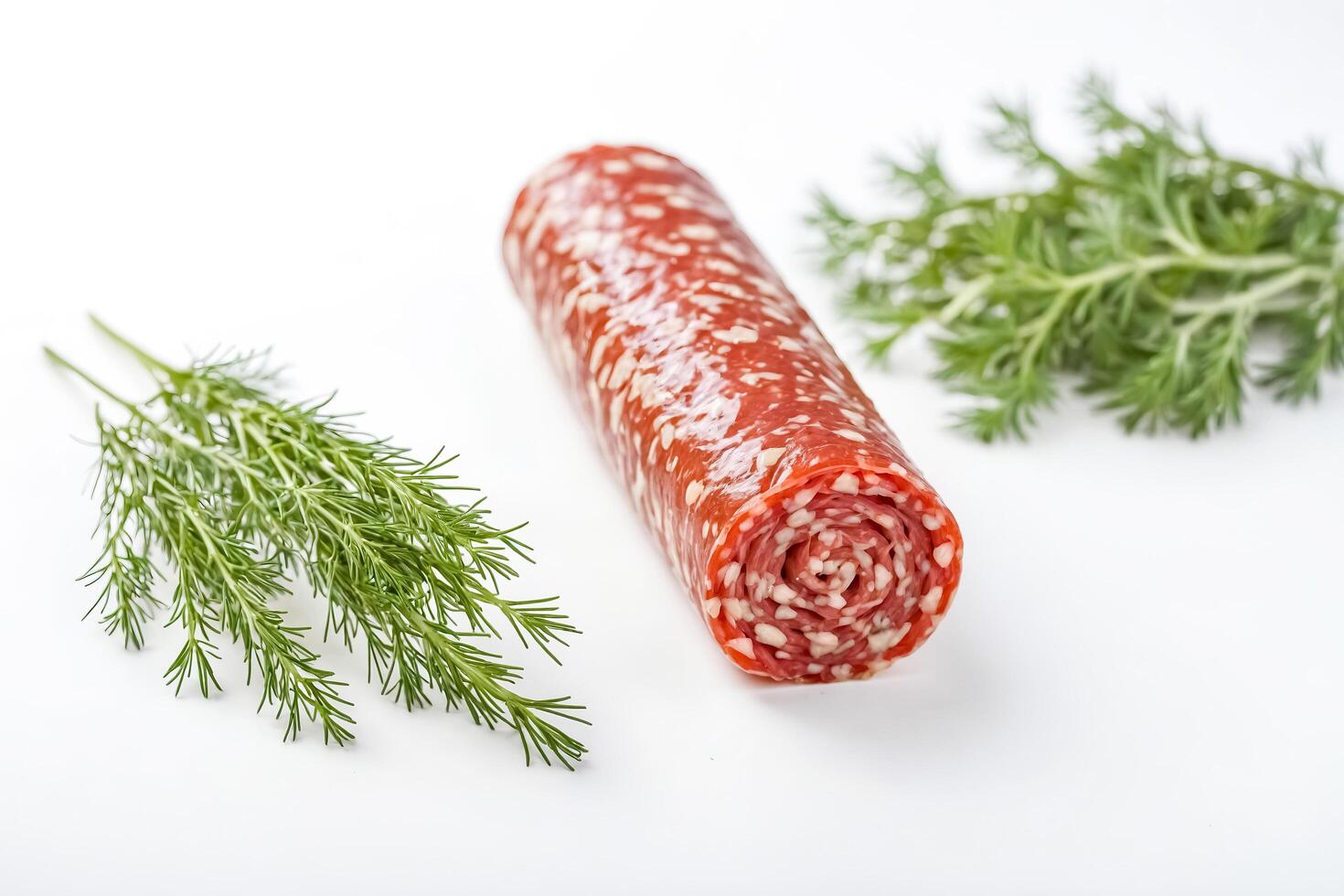 Salami and Dill on White Background photo