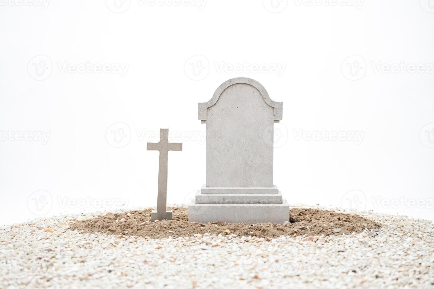 Concrete Tombstone with Cross on White Background photo