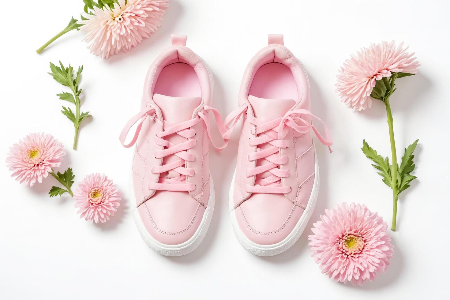 Pink Sneakers and Flowers on White Background photo