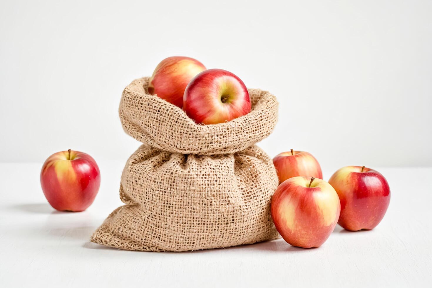 Apples in a burlap sack photo