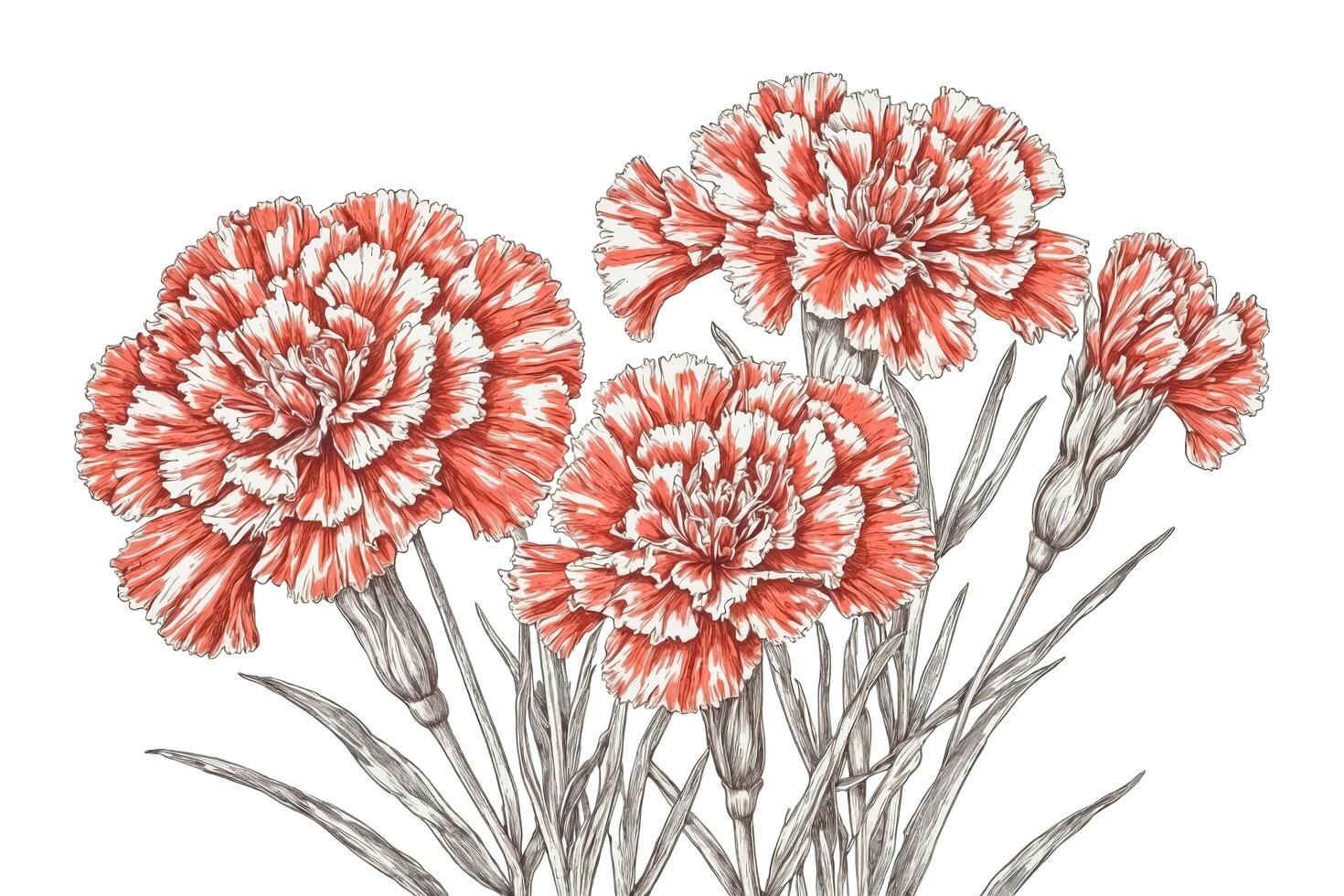 Red and White Carnations Illustration photo