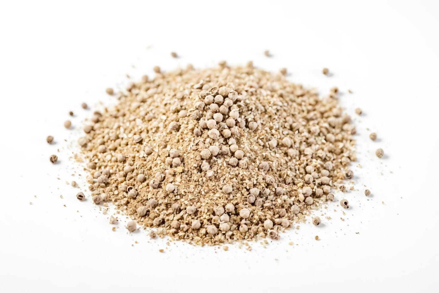 White Peppercorns and Powder on White Background photo