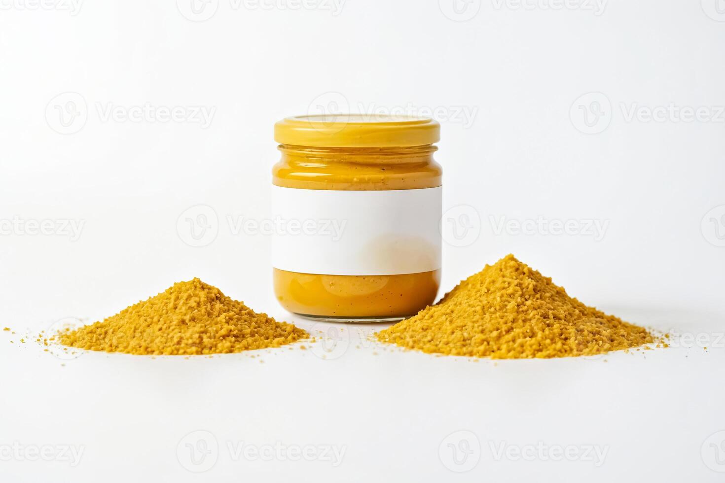 Jar of Yellow Sauce with Powdered Spice photo