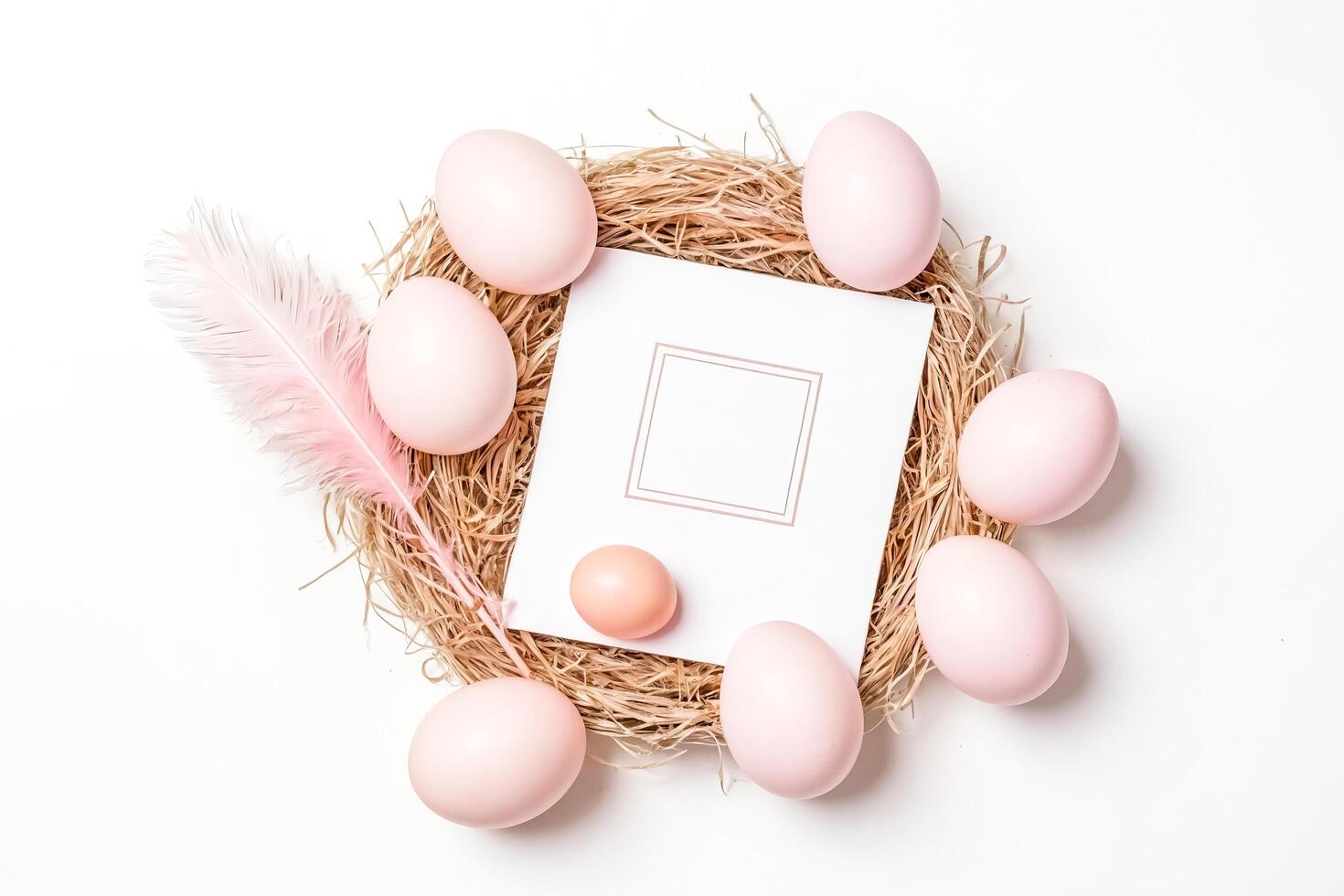 Pink Easter Eggs in a Nest with a Blank Card photo