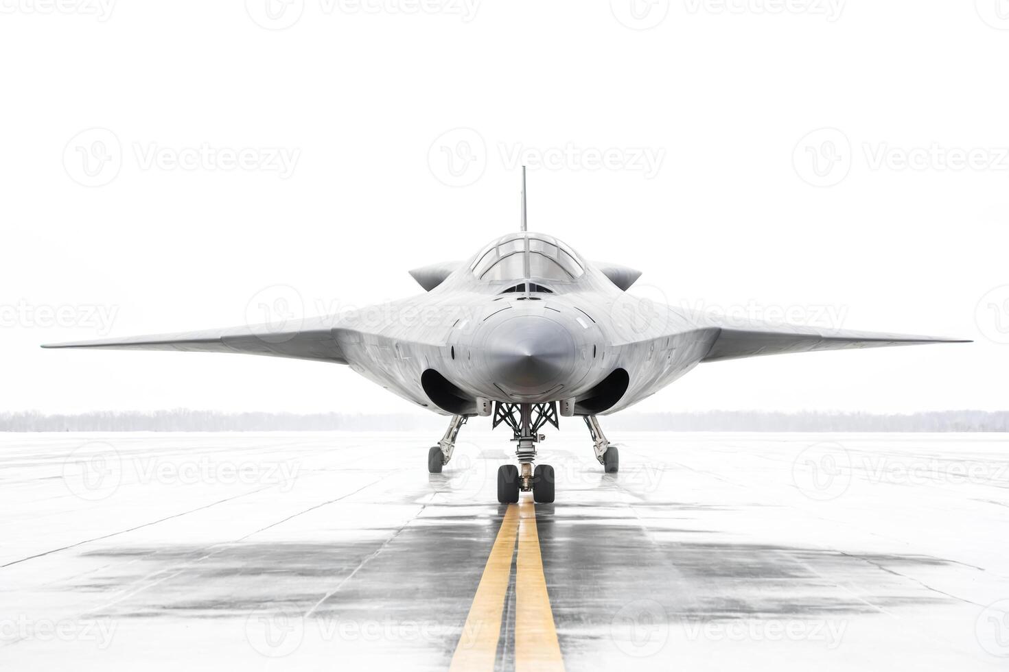 A black fighter on the landing strip. photo