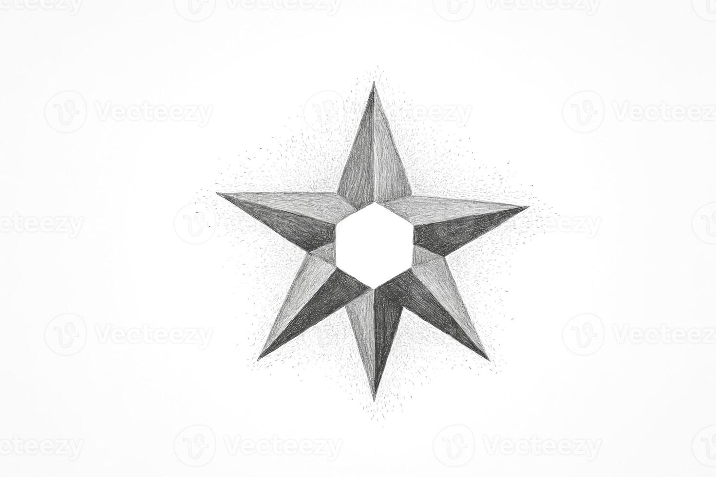 Hand-drawn Pencil Sketch of a 3D Star with a Hexagon Center photo