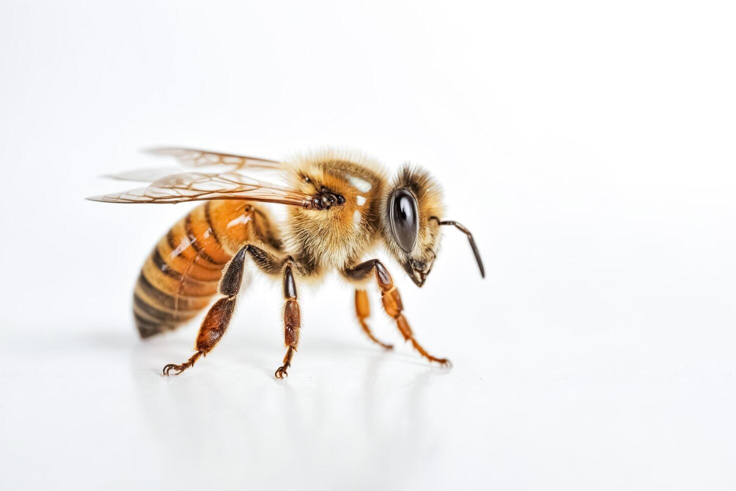 Close-Up of a Honey Bee on a White Background photo