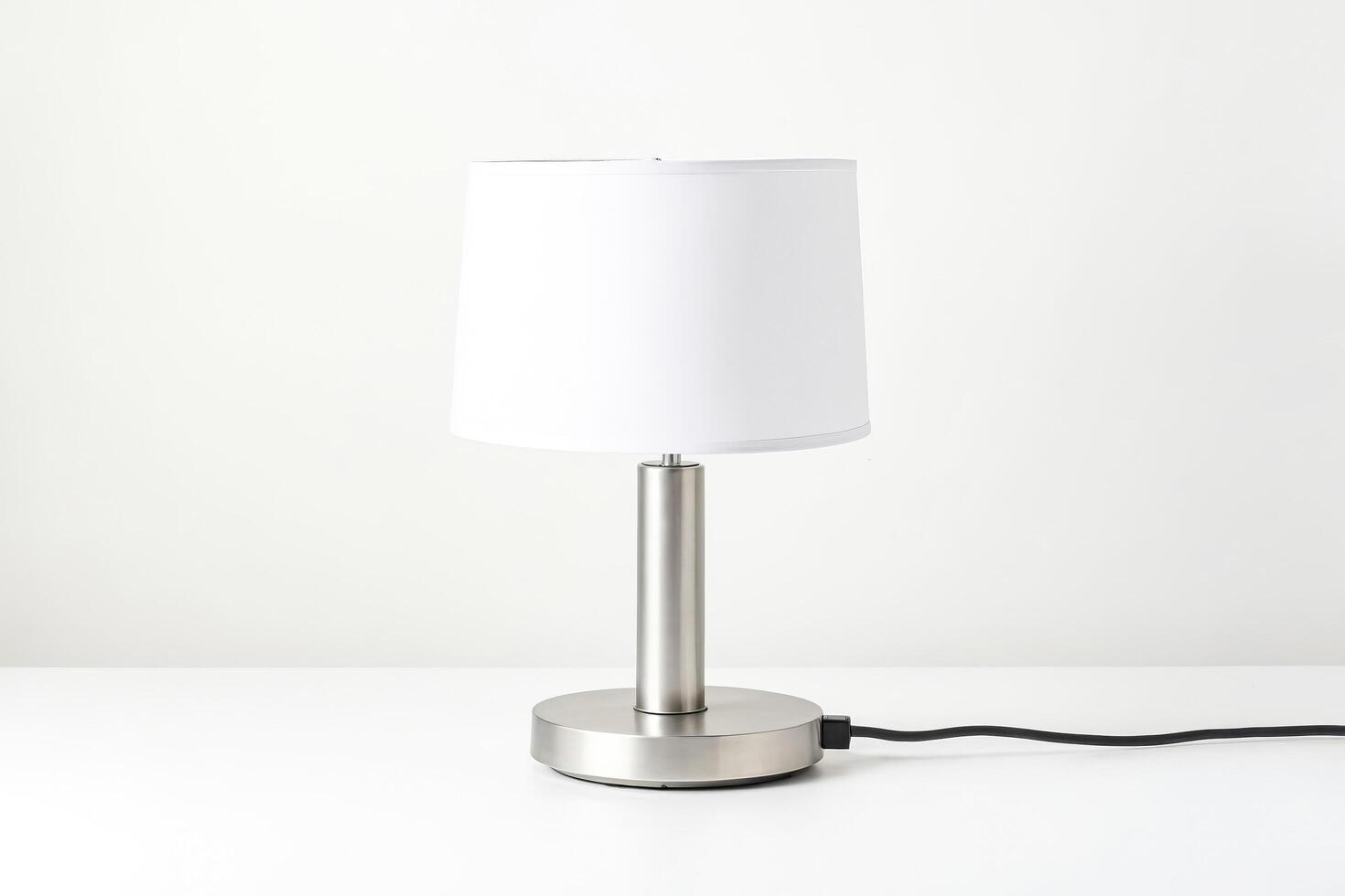 Modern Brushed Nickel Table Lamp with White Shade photo
