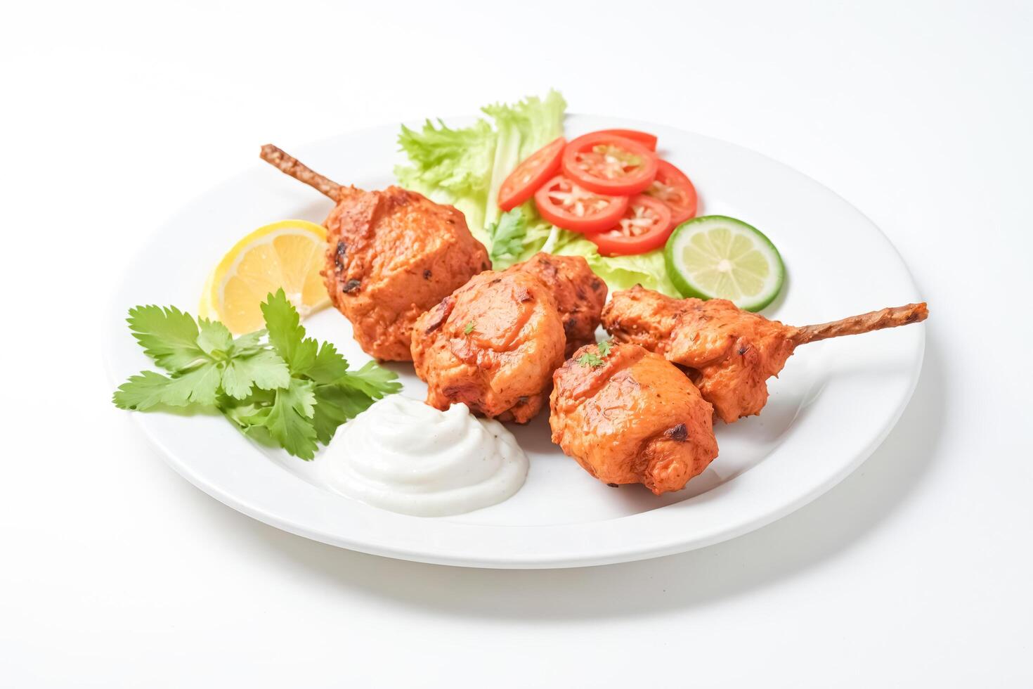 Delicious Chicken Tikka with Yogurt Dip and Salad photo