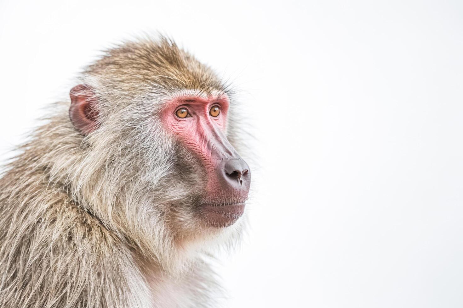 Close-up portrait of a baboon with a white background photo