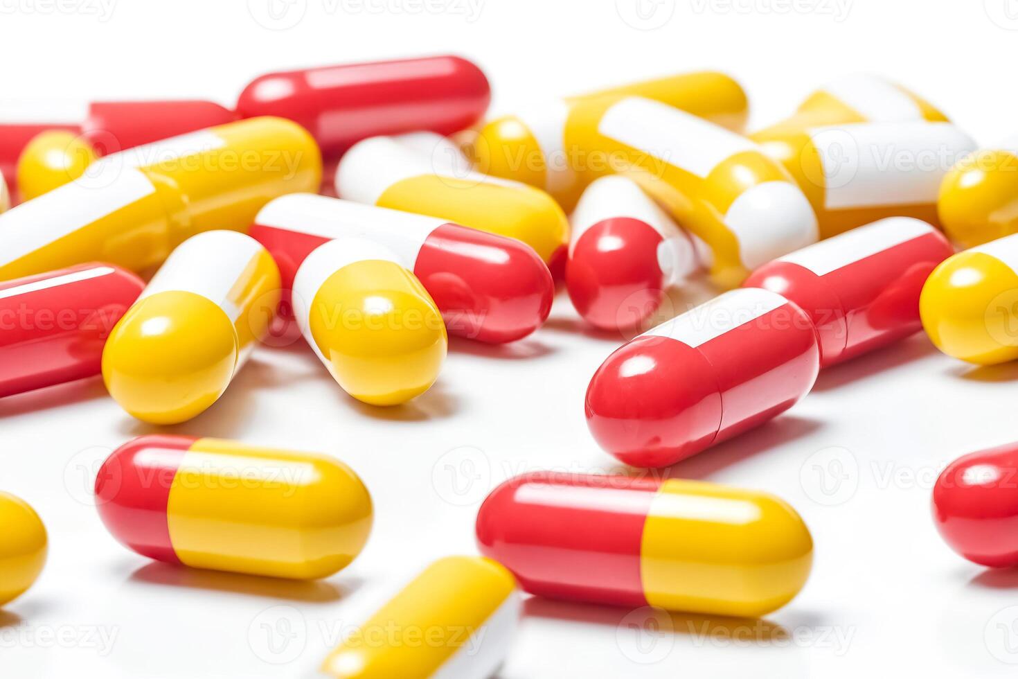 Red and Yellow Capsules on a White Background photo