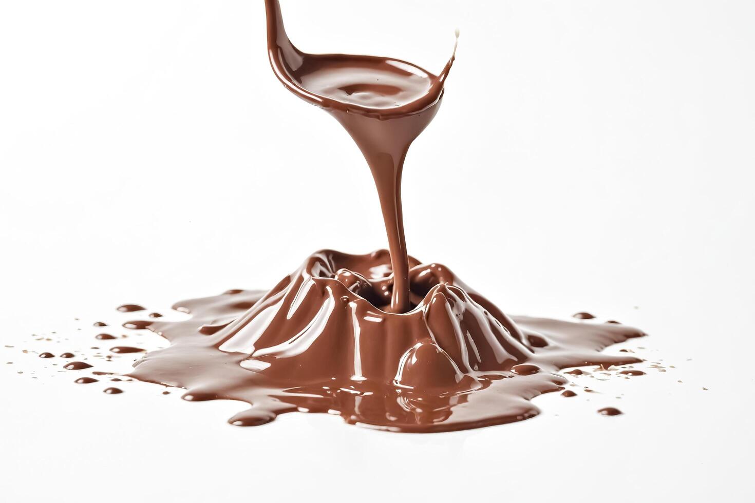 Melted Chocolate Pouring and Splashing on White Background photo