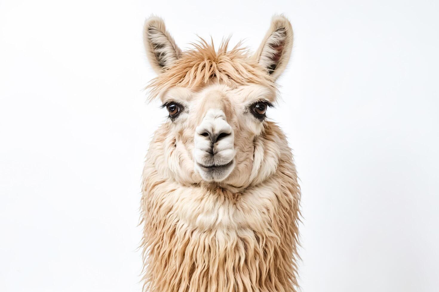 Close-up Portrait of an Alpaca with Soft Fur photo