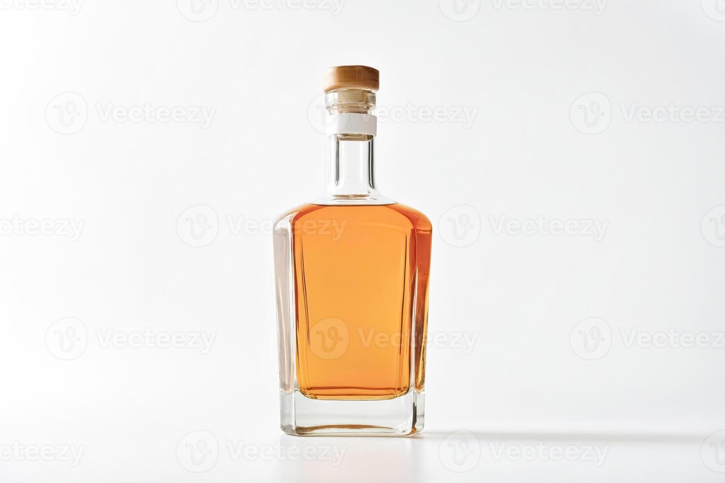 Whiskey Bottle with Wooden Cork on White Background photo